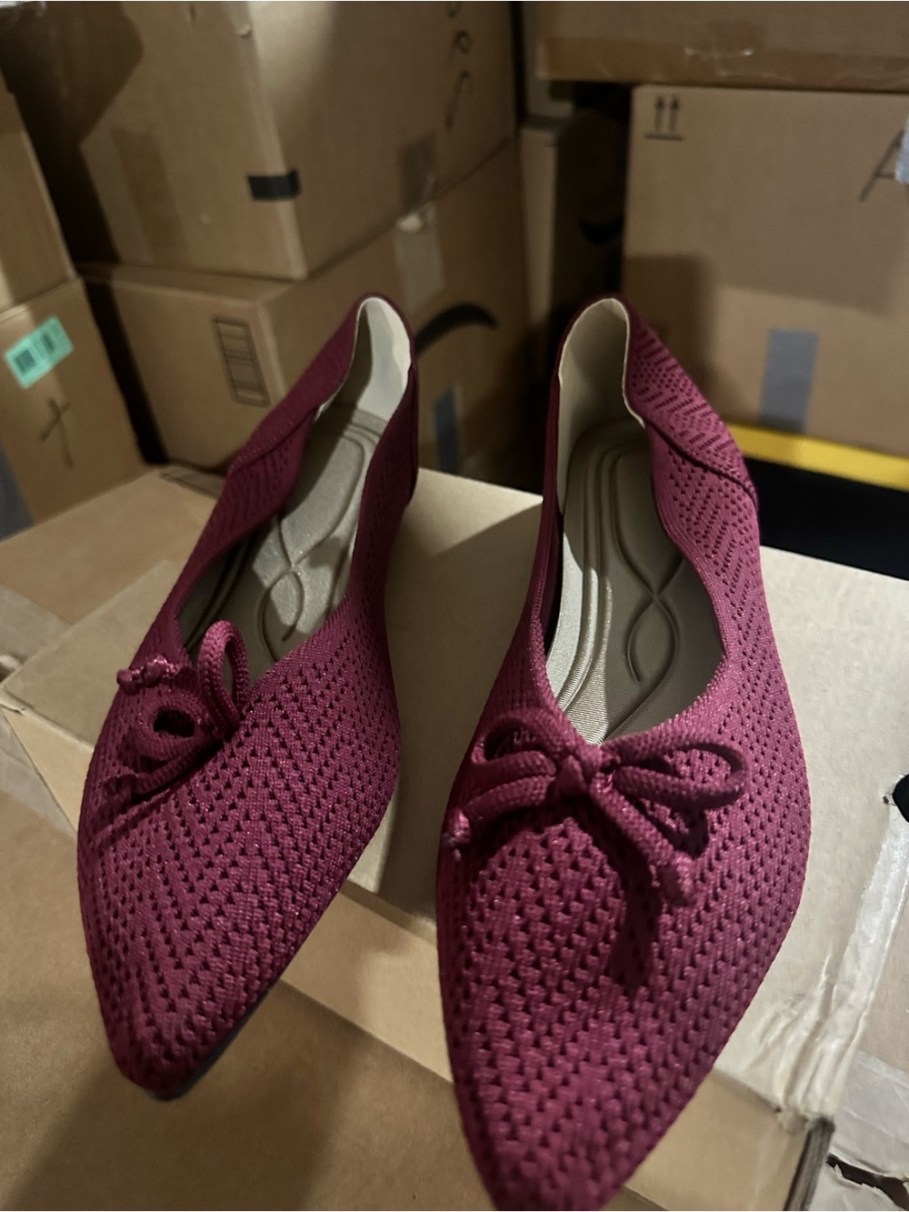 Women’s Pointed Knit Ballet Flats in Wine